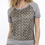 Storm Gray Snake Print Short Sleeve Sweater Knit Top Casual Womens Size 6 Women Photo 0