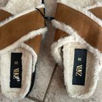 ZARA  Faux Fur Lined Leather Slide Sandals Photo 2