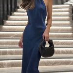 ZARA  maxi dress satin slip gown Elegant blue Halter formal party wedding prom Photo 5
