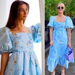 Self Portrait NWOT Self-Portrait Watercolor Taffeta Blue Puff Sleeve Floral Midi Dress Size 6 Photo 4