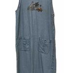 VTG 90'S Denim DRESS JUMPER Embroidered Safari animals Midi sz Small Photo 0