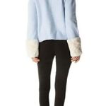 ZARA FAUX FUR TRIM Cream Fur Cuffs KNIT BLEU SWEATER CROP SOFT SZ S # 1725 Photo 1