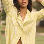 Anthropologie By  Flannel‎ Animal Print Pajama Top in Citron XXS NWT Photo 0