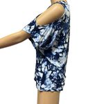 Venus  Blue Tie Dye Rayon Blend V Neck Cold Shoulder Short Sleeve Top Womens M Photo 6