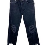 Free People  Maggie We The Free Washed Black Distressed Mid Rise Straight Jeans Photo 1