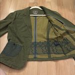 Indigo Palms Stretch Twill Olive Green Blazer with Embroidered Teal Details Sz M Size M Photo 6