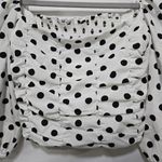 White and Black Polka Dot Puff Sleeve Cropped Smocked Corset Like Women's Blouse Size XS Photo 1