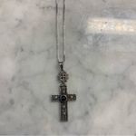 Sterling Silver Gothic Sunburst Top Cross Pendant Necklace Hinge 22” VTG garnet Photo 6