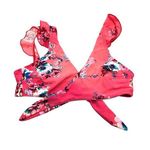 COCOSHIP Womens Floral Wrap Bikini Top Ruffle Pink & White Size 8 Photo 0