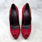 Giuseppe Zanotti  Sharon Rhinestone Lightning Bolt Suede Platform Heels Red 38 Photo 4