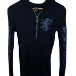 VINTAGE Y2K Sledge Women’s Half Zip Thermal Hoodie Glitter Dragon Black/Blue M Black Size M Photo 3
