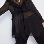 ZARA Sheer Black Ruffle Dotted Blouse Photo 0