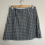 American Eagle Navy Blue & White Gingham Notched Mini Skirt Photo 7