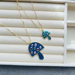 Teal Mushroom Pendant with Multicolored Gems Blue Photo 5