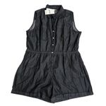 Pact  NWT Denim Chambray Sleeveless Collared Utility Romper Jumpsuit Dark Wash XL Photo 0