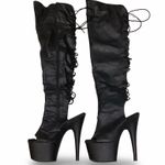 Thigh High Laceup Back Peep Toe Platform Boots Black Size 7.5 Photo 8