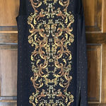 Robert Graham Doreen Black Gold Sheath Collar Neck Sleeveless Silk Dress Large Photo 0