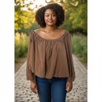 We The Free Free People  Brown The Bubble Tee Size L Off The Shoulder Peasant Top Photo 2
