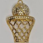 Stainless steel Basketball and goal rhinestones gold tone pendant Photo 0
