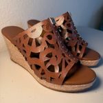 Brighton Daria Caramel Brown Leather Cutout Wedge Sandals Photo 0