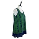 Liz Lange Women’s Sweater Sleeveless Top Chiffon Hem Green Navy Zig Zag Size PM Photo 1