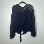 Free People  Up And Away Embroidered Flowy Tie-Waist Blouse Size L Photo 2