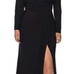 La Femme  Curve Formal Gown Plunging Long Sleeve Jersey Black 18W Photo 0