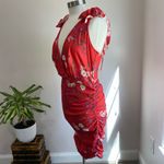 Fashion to figure Red Floral Form Fitting Ruched Sides V Neck Mini Dress Photo 5