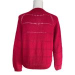 Hadmade Women’s Handcrafted Open Knit Red Cardigan Sweater Hand Knitted Size M Photo 3