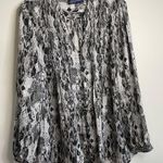 Jones New York  Gray and Black Abstract Blouse Round Neck Long Sleeve Photo 0