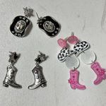 Boot Barn Western Earring Trio Boots Hats Festival Jewelry = Pink Black White Photo 5