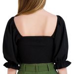 BCBGeneration NWT Womens Fitted Short Puff Sleeve Smocked Bodice Crop Top size L Photo 3