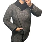 Vince Wool Pea Coat Shawl Collar Asymmetric Gray Black Leather Warm Winter Small Photo 5