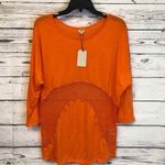 UNIQ‎ orange mesh Inset 3/4 sleeve top T Shirt Women’s Size M Medium Photo 0