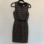 Trina Turk   Tweed Sleeveless Sheath Dress Black Brown Cream Leather Trim Size 0 Photo 2