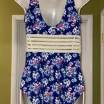 Nicole Miller Trim Torso One Piece Swimsuit Blue Floral Women’s Medium M Photo 5