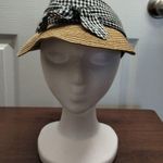 Marcus Adler New York Blue White Check Paper Brim Bow Beach Visor Hat One Size Black Photo 0