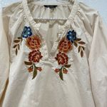 Driftwood  cream blouse embroidered balloon sleeve size L Photo 3