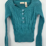 DKNY Women's Teal Blue Y2K Henley Style Cable Knit Sweater Size Small Photo 0