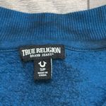 True Religion Foil Logo V Neck Crop Long Sleeve Sweatshirt Blue Poseidon Small Photo 11