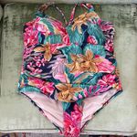 Kona Sol  Floral Hibiscus One Piece Swimsuit Size 20W Bikini Strappy Ruched Photo 1