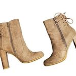 Bamboo  Tan Suede Lace Up Platform Booties Photo 0