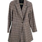 Jay Godfrey Plaid Longline Blazer Jacket Brown Check Lined Wool Blend XS/S est Blue Photo 0