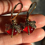 Dragonfly Faux Crystal Earrings in Red & gold Photo 1