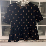 ZARA  Black and Tan Polka Dot Peplum Blouse Photo 0