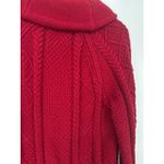 LL Bean Signature Chunky Knit Fisherman Shawl Collar Cardigan Sweater Medium Red Photo 4
