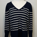 Pure Collection 100% Cashmere Sweater Striped V Neck Navy Blue White Women 8/10 Photo 0