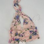ZARA NWT Women's Floral Halter Ruched Corsetry-Inspired Crop Top Pink Size XS Photo 5