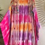 Fairycore pink Tie dye maxi kimono jacket cardigan with flounce wide sleeves with floral embroidery and a bohemian vibe Size M Photo 3