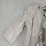 Pamela McCoy Leather‎ Jacket Womens M Cream Silver Animal Print Banded Longline Size M Photo 8